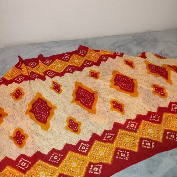 Fire Saree Sari Long Traditional 16 Feet Long Wrap Ethnic India Outfit Vintage - Picture 5 of 12